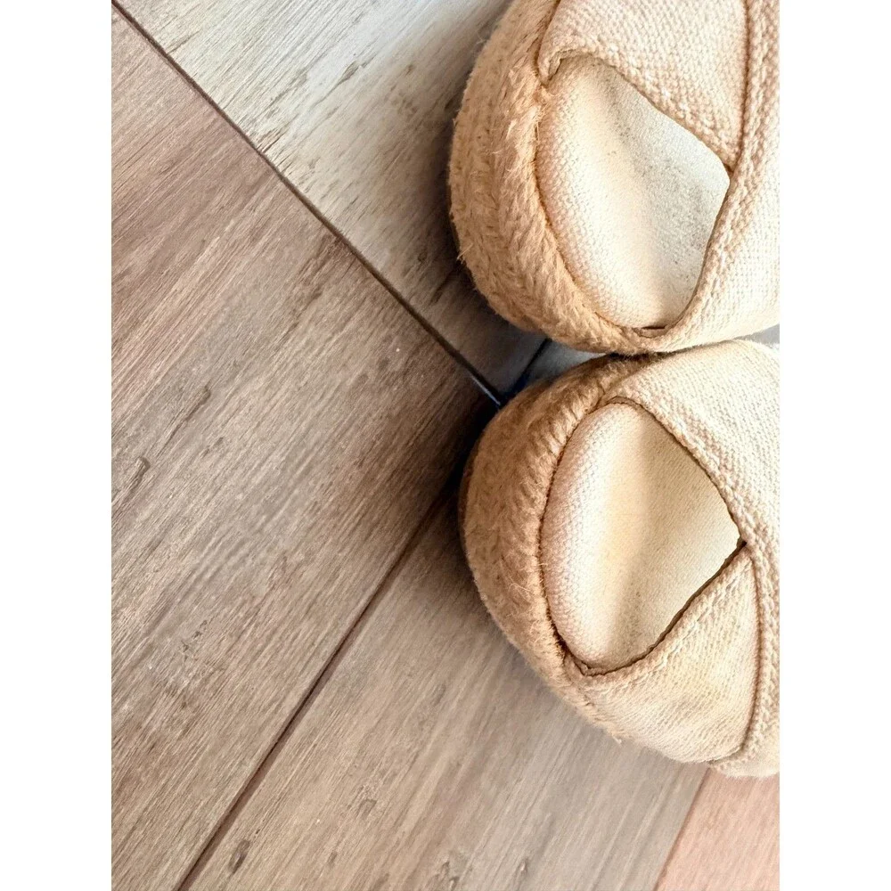 Tory Burch Canvas Jute Peep Toe Wedge Espadrilles Cream Size 8.5 M  Classic